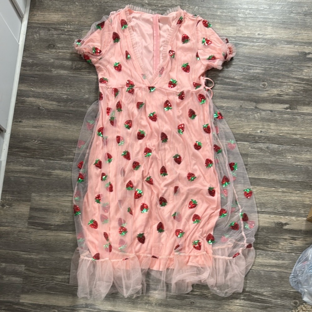 Pink Strawberry Embroidered Dress